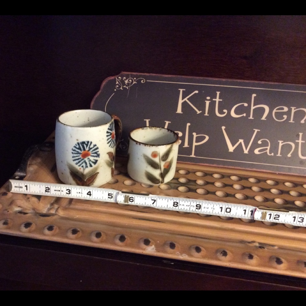 Vintage stoneware coffee cup and tea cups, EUC